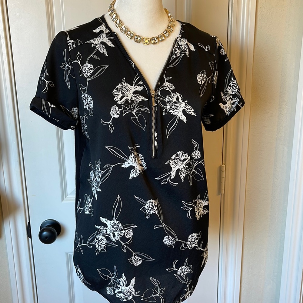 Black floral blouse